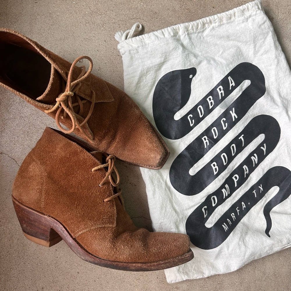 Cobra Rock South Highlands boots in “roughout lager” suede leather, size 7.5.